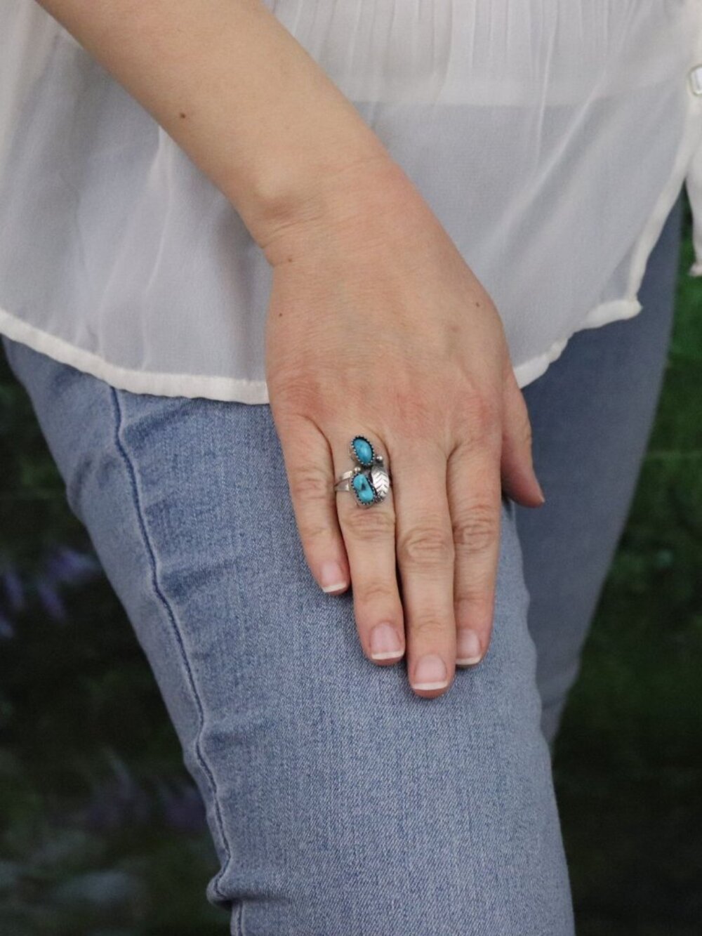Sterling Silver Natural Turquoise Ring Size 5 3/4 - Picture 3 of 6